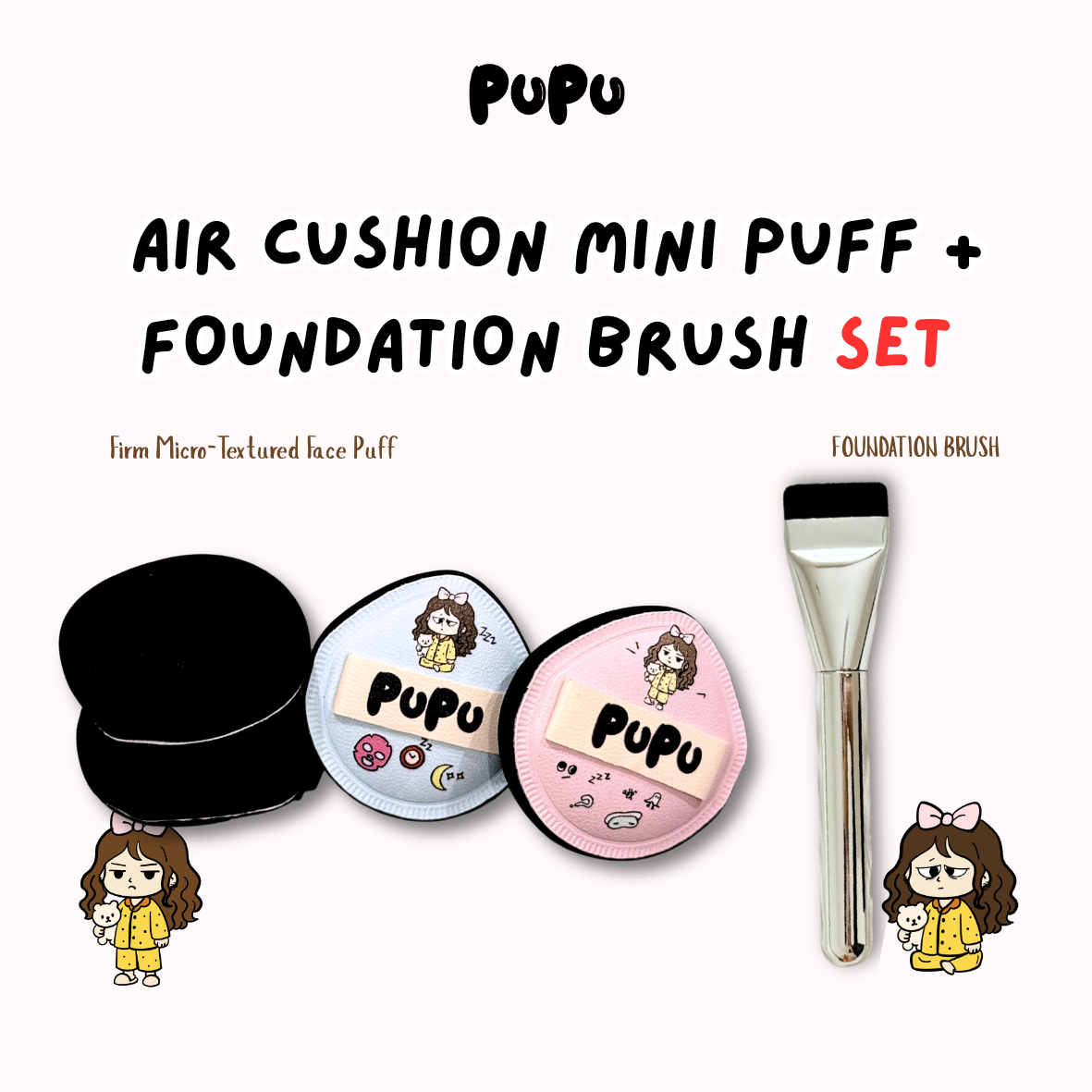 Mini Thumb Puff + Foundation Brush Set | 迷你拇指粉扑 + 粉底刷套装 | Makeup Tool Set for Liquid Foundation & Cushion