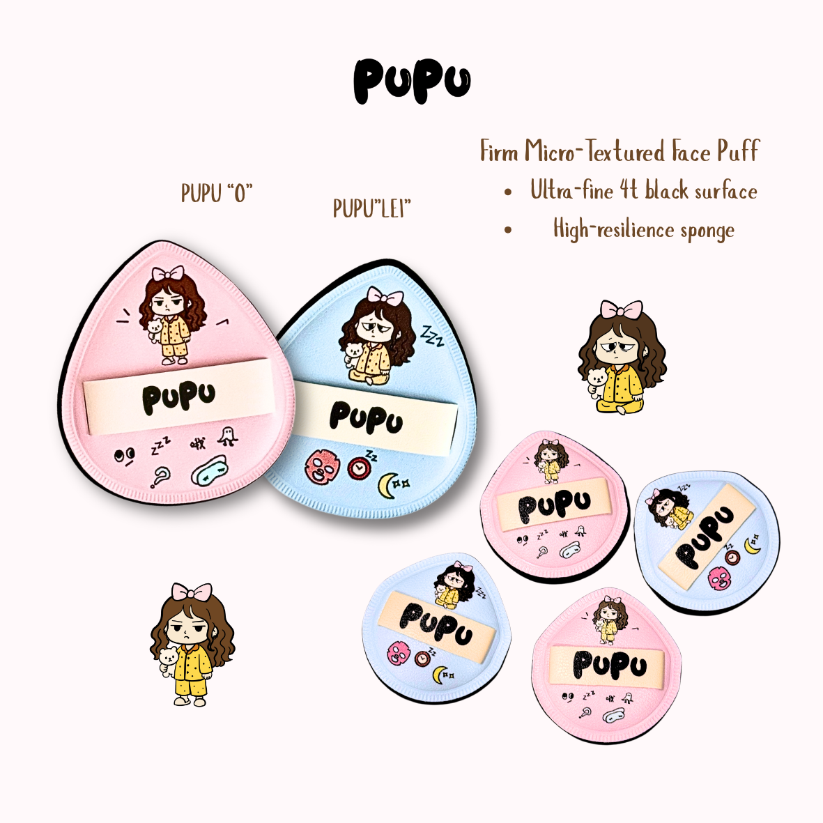 PUPU Cotton Candy Puff Set – Large & Mini Thumb 4T Rubycell 18mm Makeup Applicator Duo